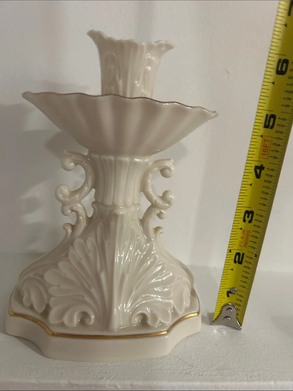 Vintage Lenox Porcelain Aquarius Collection Ivory Candlestick Single